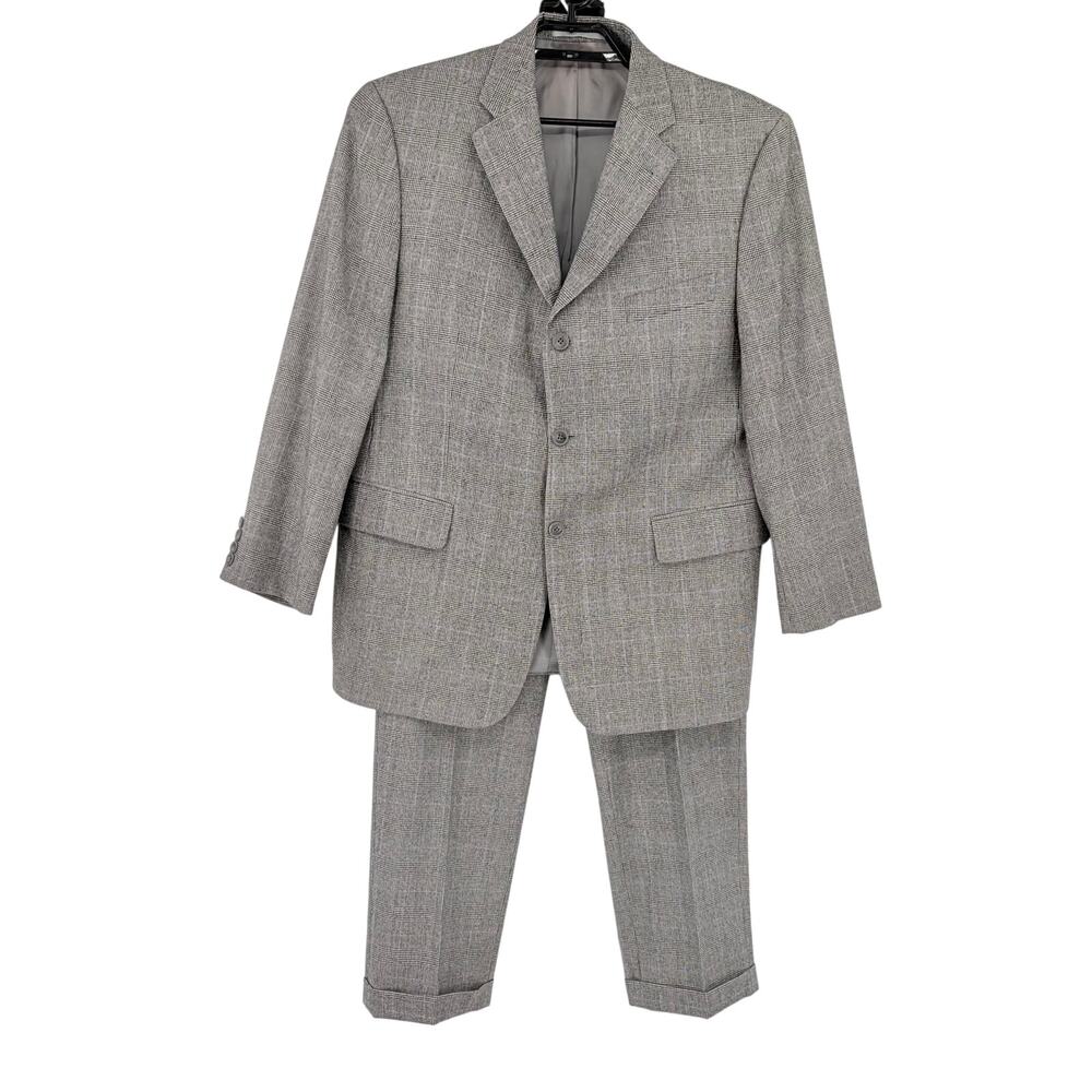 Vtg 80s Rufus Wool Glen Plaid 2 Pc Suit Sz EU 26 Old Money Office Pleats Wool